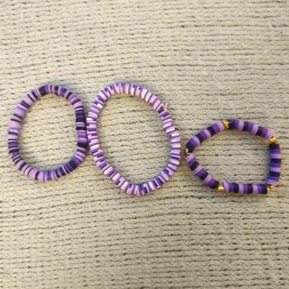 3 Purple Beaded Bracelets